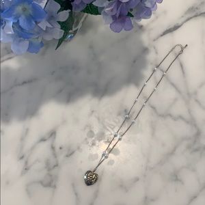 Long silver and pearl gold heart necklace